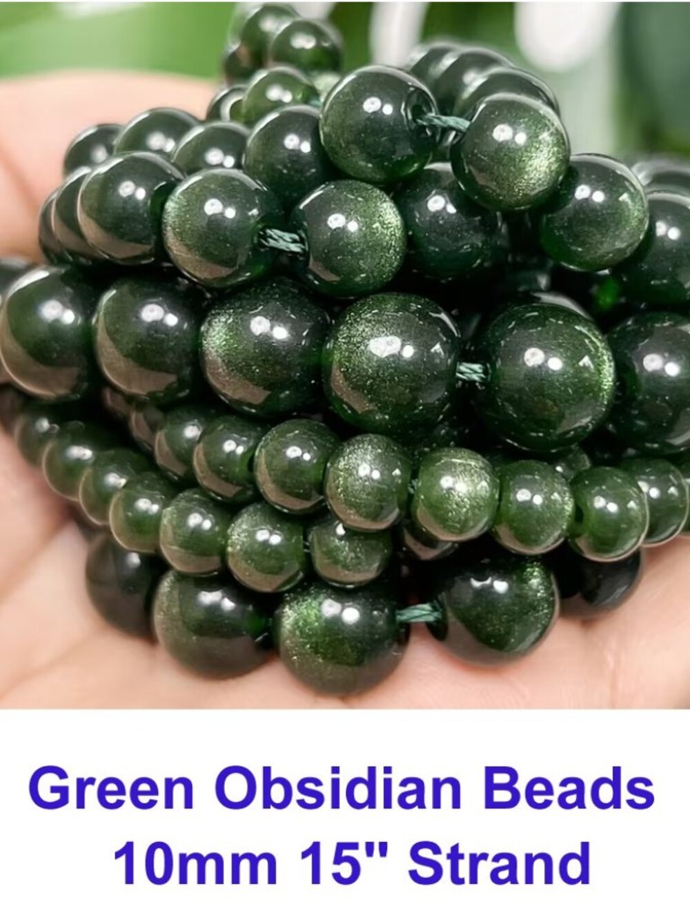 Green Obsidian Beads  15" Strand 10mm